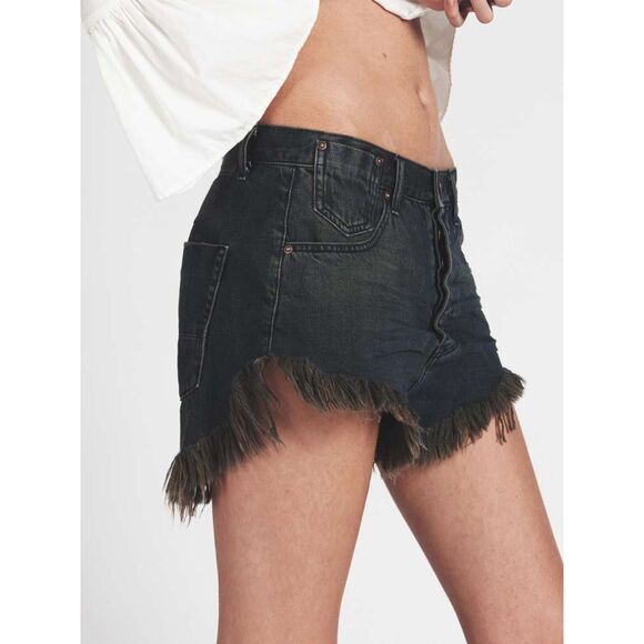 One Teaspoon Le Wolves Cut Off Denim Shorts Fox Black Mid Length Distressed 29 - Picture 15 of 16